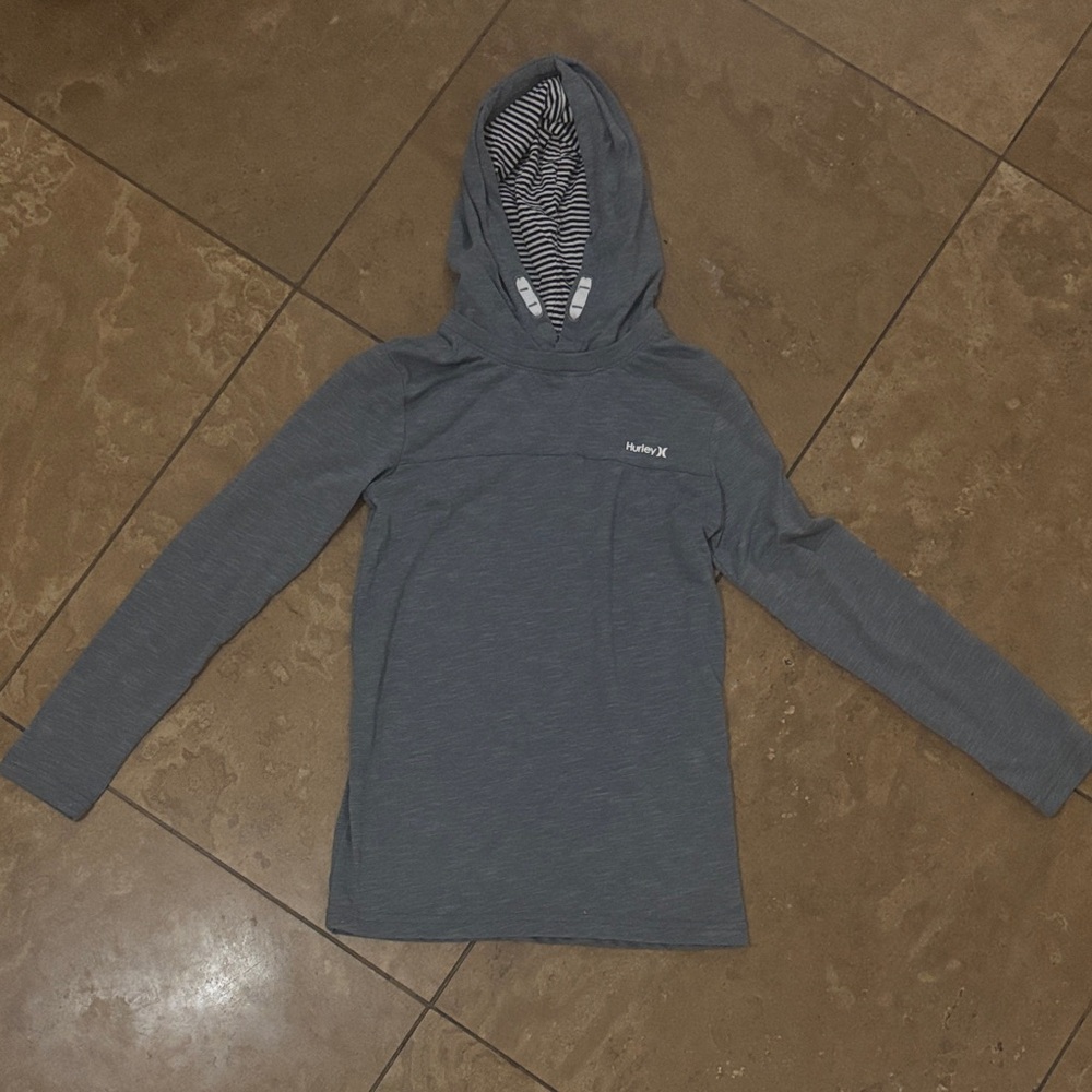 Hurley Kids Hooded Long-Sleeve Top in Slate Gray with Striped Hood Lining